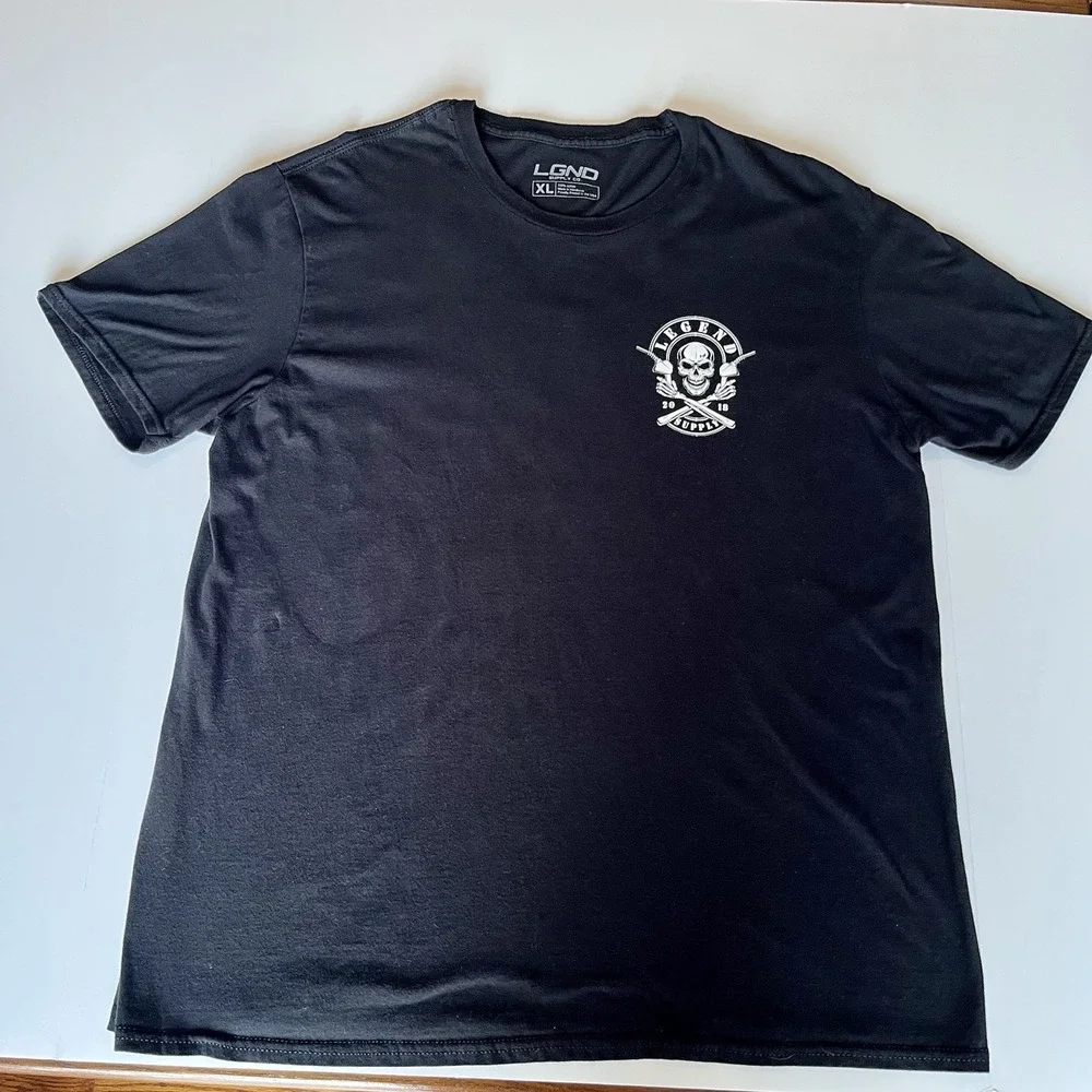 LGND Supply Co Skull & Handlebars Black Graphic Tee XL Legend 2018 Biker‎ Unique - Picture 5 of 5